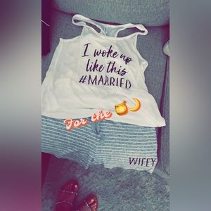 “woke up like this #married” bella canvas tank gives off perfect honeymoon vibes